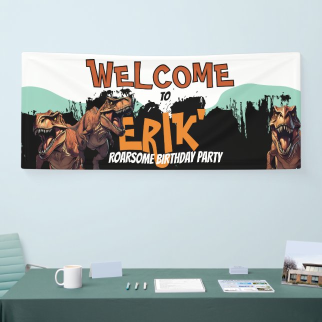 Willkommensbanner T-Rex - Roaring Dino Party Sign Banner (Messe)