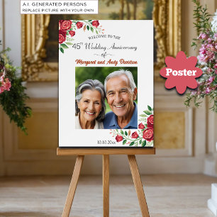 Willkommensbild zum 45. Hochzeitstag mit Rosen in Poster