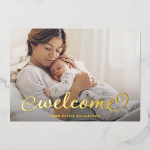 Willkommensfoto Baby-Geburtsankündigung Goldfoli Folieneinladung