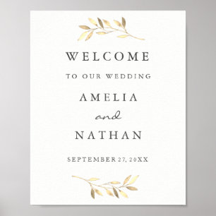 Willkommensgarten-Hochzeitsschild Golden Leaf Poster