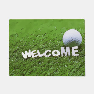 Willkommensgolfer mit Golfball auf grünem Gras Fußmatte