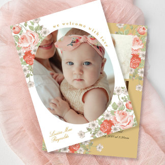 Willkommensgruß fürs neue Baby mit Vintage-Rosenkn Einladung