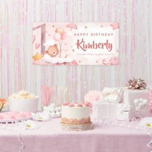 Willkommensgruß zum 1. Geburtstag mit rosa Wasserf Banner