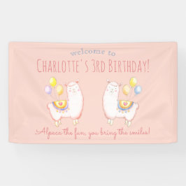 Willkommensgruß zum Kindergeburtstag mit Alpaka un Banner