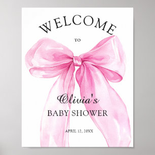 Willkommensgruß zur Babyparty mit rosa Schleifenba Poster
