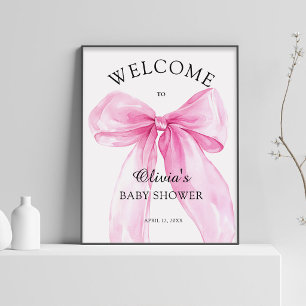 Willkommensgruß zur Babyparty mit rosa Schleifenba Poster