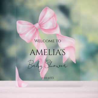 Willkommensgruß zur Babyparty Pink Bow Coquette Acrylschild