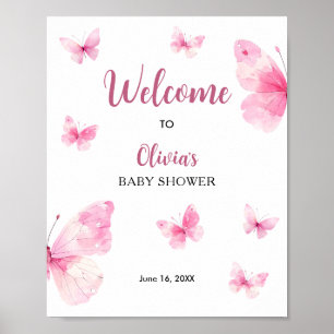 Willkommensgruß zur Babyparty Schmetterling Rosa Poster