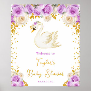Willkommensgruß zur Babyparty Swan Purple und Gold Poster