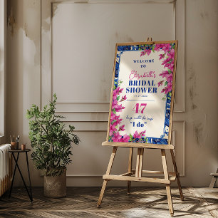 Willkommensgruß zur Brautparty mit rosa Bougainvil Poster
