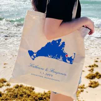 Willkommensgruß zur Navy-Hochzeit in Edgartown auf Tragetasche