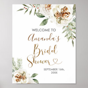 Willkommensgruß zur Winterweißen Floral Hochzeitss Poster