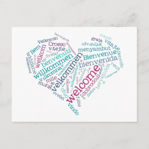 Willkommensherz (viele Sprachen) Postkarte