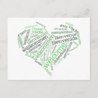 Willkommensherz (viele Sprachen) Postkarte