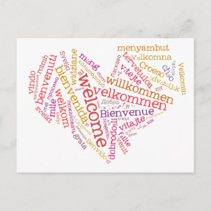 Willkommensherz (viele Sprachen) Postkarte