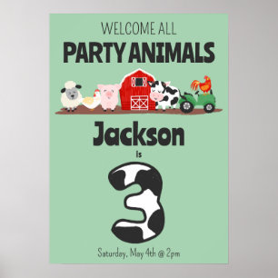 Willkommensparty Bauernhof Tiere zum 3. Geburtstag Poster