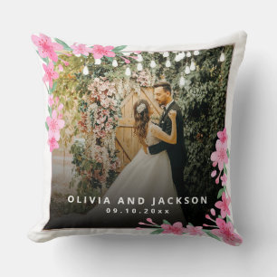 Willkommensparty Pink Blumen Goldrahmen Hochzeit Kissen