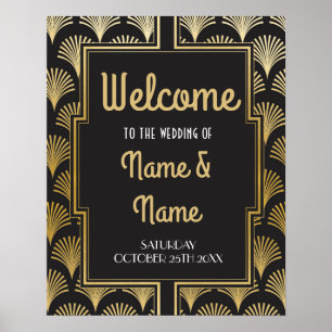 Willkommensplakat Gatsby Art Deco Gold Hochzeitspl Poster