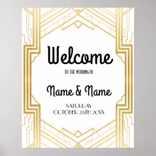 Willkommensplakat Gatsby Art Deco Gold Hochzeitspl Poster