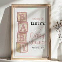 Willkommensposter Dusty Rose Baby Blocks zur Babyp