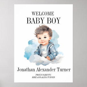 Willkommensposter für Baby Boy Blue im Krankenhaus Poster