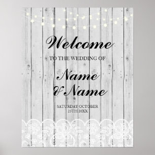 Willkommensposter Schild Hochzeit Spitze Grau Holz