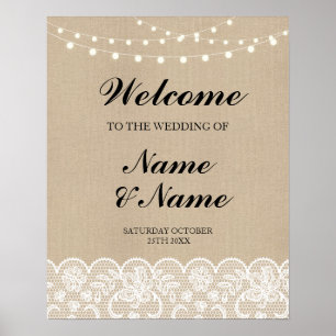 Willkommensposter Schild Hochzeit Spitze Jute Post