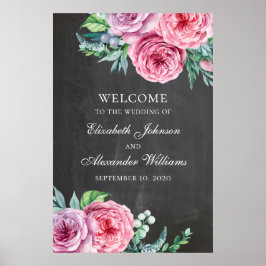 Willkommensschild auf der Tafel drucken. Boho Blum Poster