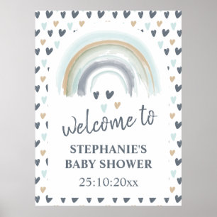 Willkommensschild Baby Shower Blau Boho Regenbogen Poster