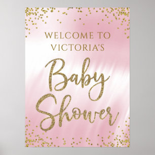 Willkommensschild Baby Shower Pink Gold Poster