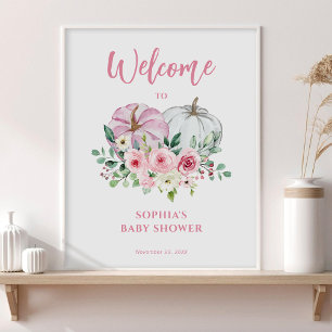 Willkommensschild Baby Shower Pinker Kleiner Kürbi Poster