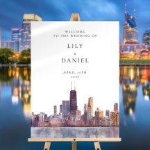 Willkommensschild Chicago Skyline Hochzeit