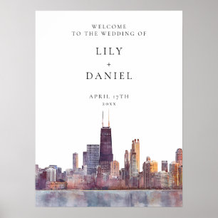 Willkommensschild Chicago Skyline Hochzeit Poster