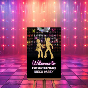 Willkommensschild Disco 70er-Party Poster