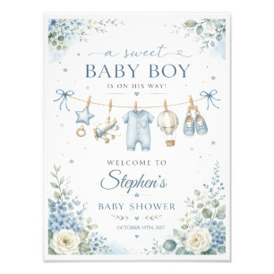 Willkommensschild für Baby Boy Shower mit blauen B Fotodruck