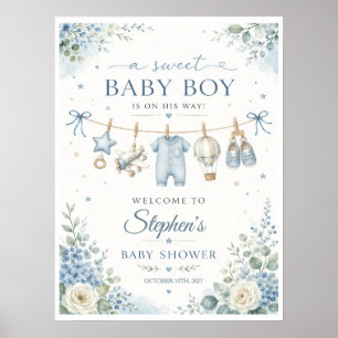 Willkommensschild für Baby Boy Shower mit blauen B Poster