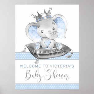 Willkommensschild für Baby Shower Elefant Prinz Poster