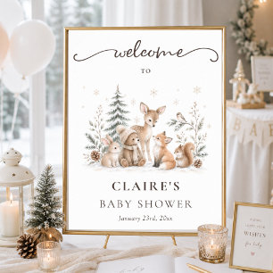 Willkommensschild für Baby Shower im Winterwald-Ti Poster