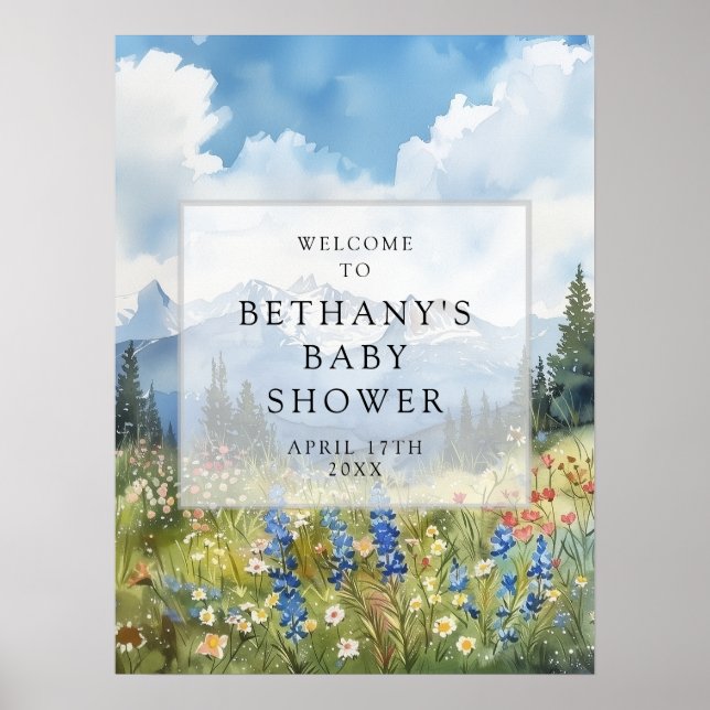 Willkommensschild für Baby Shower mit Bergwiesen-M Poster (Vorne)