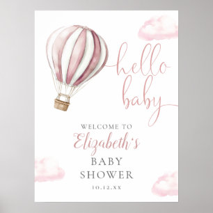 Willkommensschild für Baby Shower mit rosa Heißluf Poster