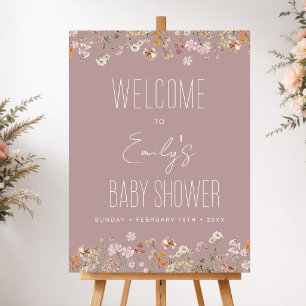 Willkommensschild für Baby Shower mit rosa Wildblu Poster