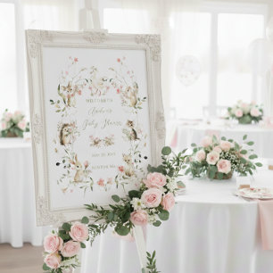 Willkommensschild für Baby Shower mit Waldtieren u Poster