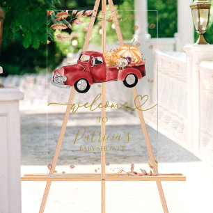Willkommensschild für Baby Shower - Rote Lastwagen Acrylschild