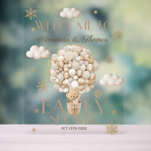 Willkommensschild für Baby Shower Winterbär Acrylschild