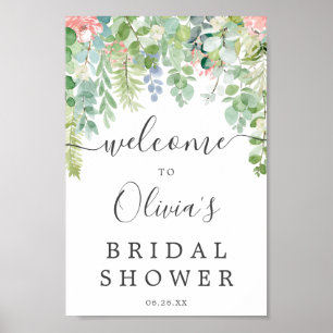 Willkommensschild für Brautdusche mit sanfter Grün Poster