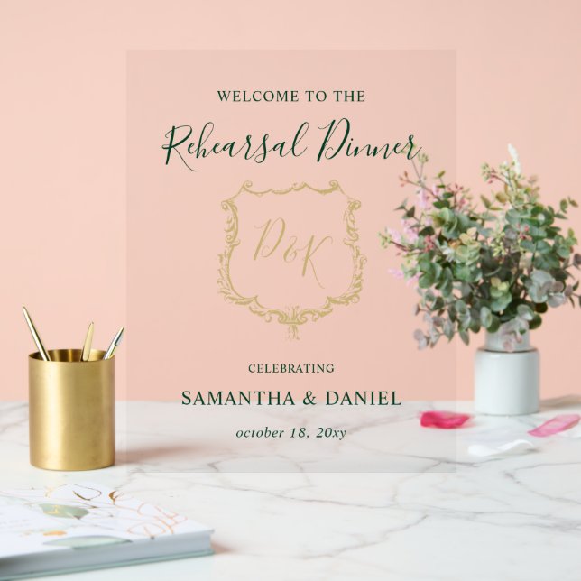 Willkommensschild für das Probeessen mit Monogramm Acrylschild (Hochzeit)