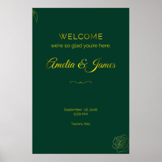Willkommensschild für die Hochzeit in Smaragdgrün Poster