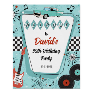 Willkommensschild für eine Sock-Hop-Party der 1950 Poster