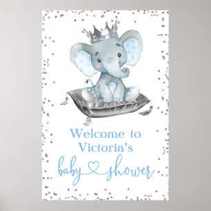 Willkommensschild für Jungen‑Elefant‑Prinz Babypar Poster
