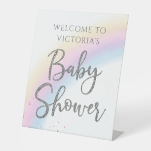 Willkommensschild für Regenbogen-Baby-Party-Tisch  Sockelschild